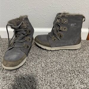 Sorel Charcoal Fur-Lined Ankle Boots